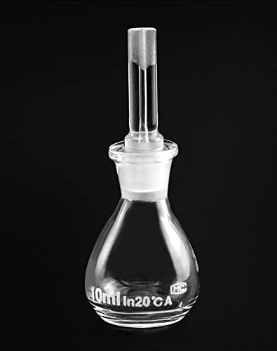 בקבוק כוח משיכה ספציפי, 2 מארז בקבוקי שקלול מעבדה של 10 מיליליטר, תחתית שטוחה | פקק מחורר / זכוכית בורוסיליקט/, לקביעת צפיפות